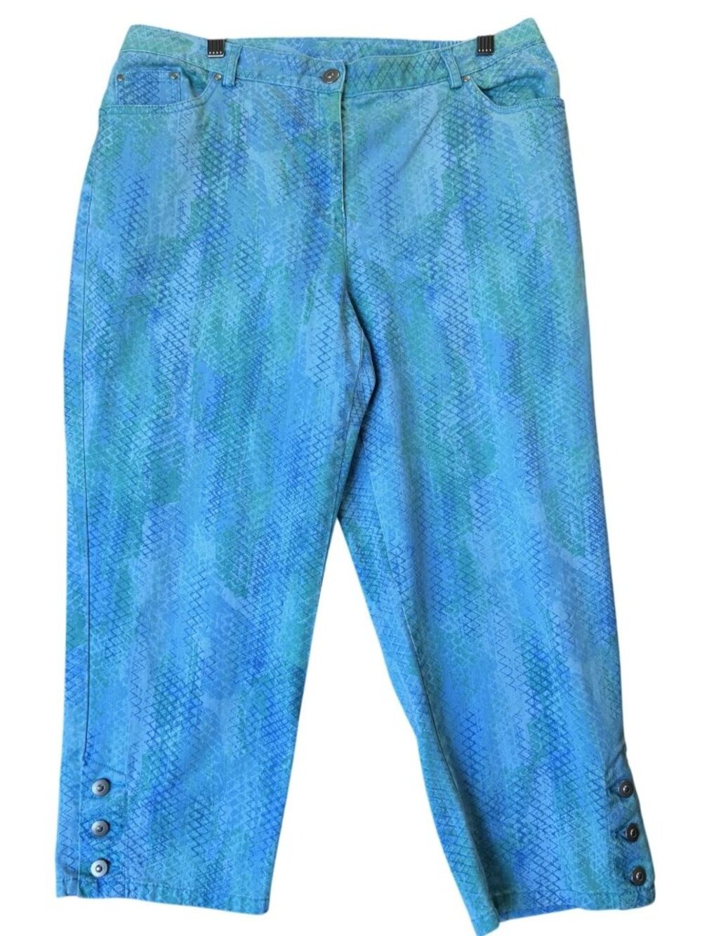 Ruby Rd. Womens Cropped Pants Blue Python Snakeskin Print Stretch - 14